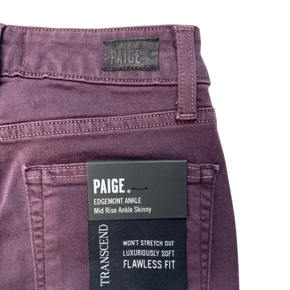 Paige Edgemont Ankle Mid-Rise Skinny Jeans in Faded Mulberry Size 24 NWT $248 - Picture 5 of 6